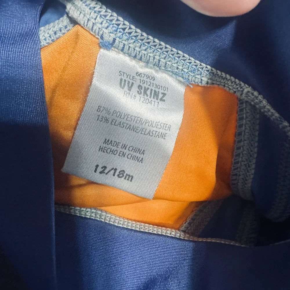 UV Skinz UPF 50 Baby Boy's Rash Guard Shirt orange‎ shark Size 12-18 mos